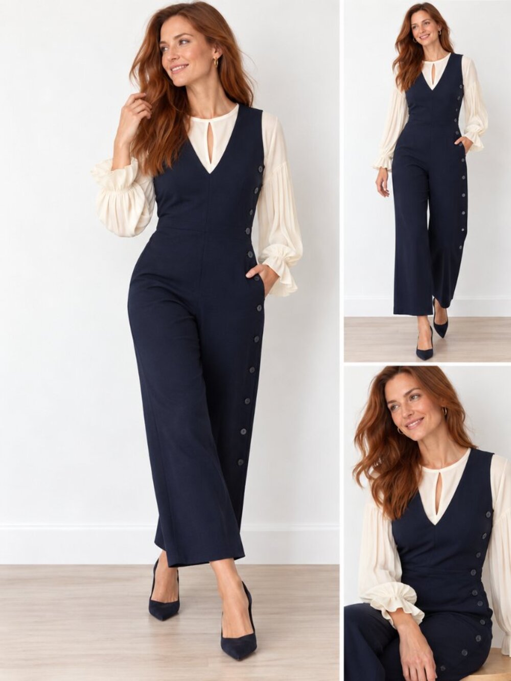 Massimo Dutti Jumpsuit Navy Blue Wide Leg Sleeveless W Sz S